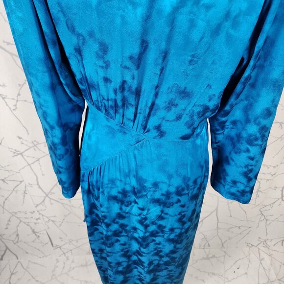 Nora Noh Blue 100% Silk Artsy Faux Wrap Criss Cross Midi Dress - Picture 6 of 7